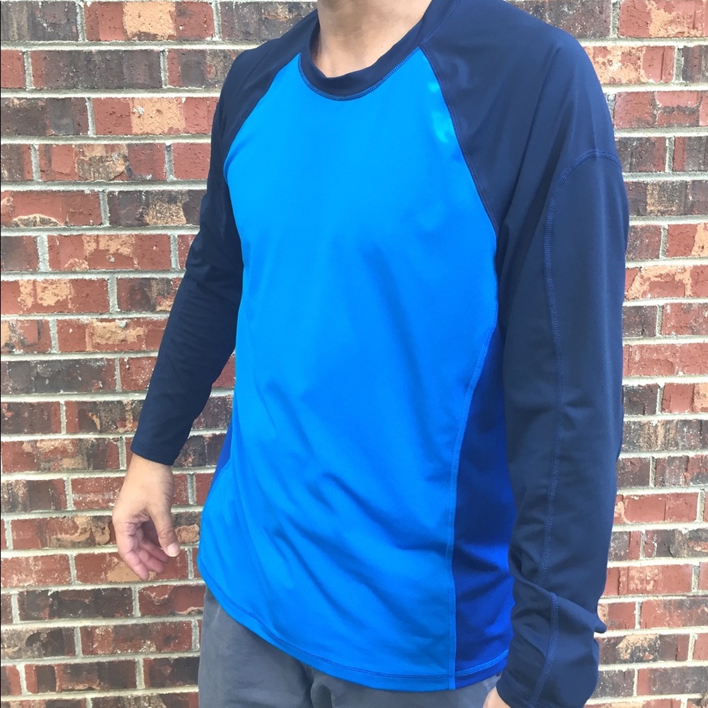 LANDS' END sleeve blue shirt with stretch Large